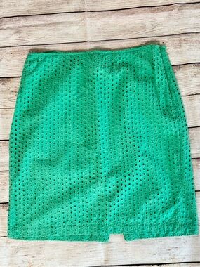 Max Studio Green Eyelet Skirt Size 10 Cotton Mini Spring Summer